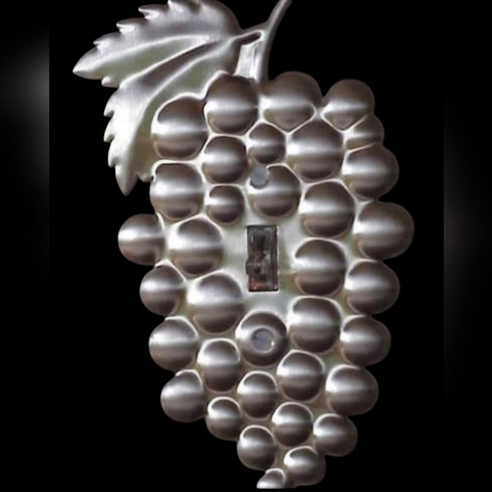 Hand Crafted Single Switch Plate in Stainless Steel Grape Design Fits Any Outlet